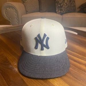 New Era Yankees Black Denim Fitted Hat 1996 World Series Patch 7 5/8 (USED)